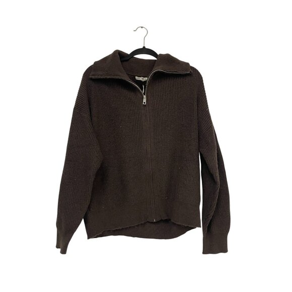 Oysho Womens Sweater Large Full Zip Brown Knit Collared Long Sleeve 0793/636 NWT - Picture 1 of 12